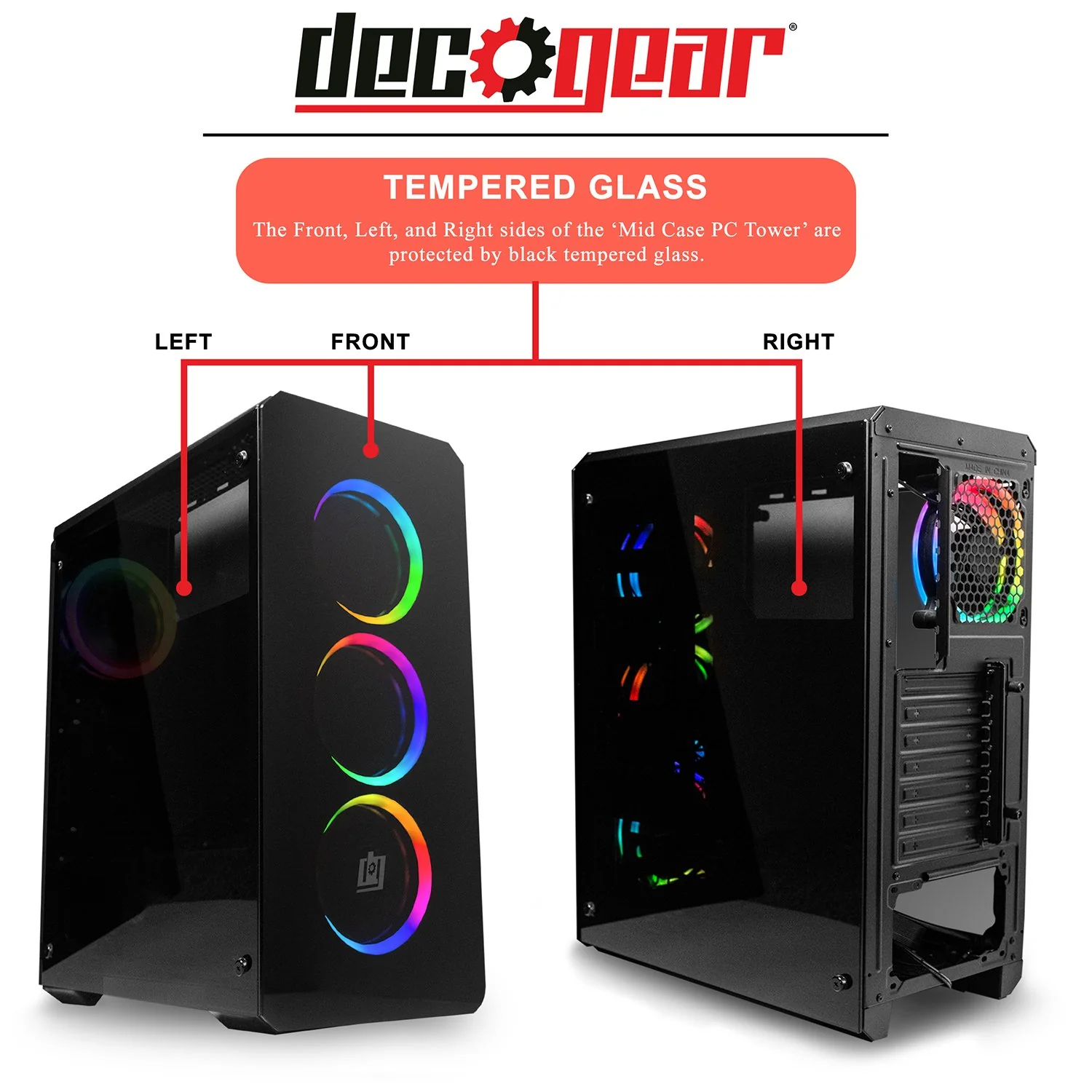 Deco Gear Mid-Tower PC Gaming Computer Case w/ Razer Thresher Tournament Wired Headset - Image 24
