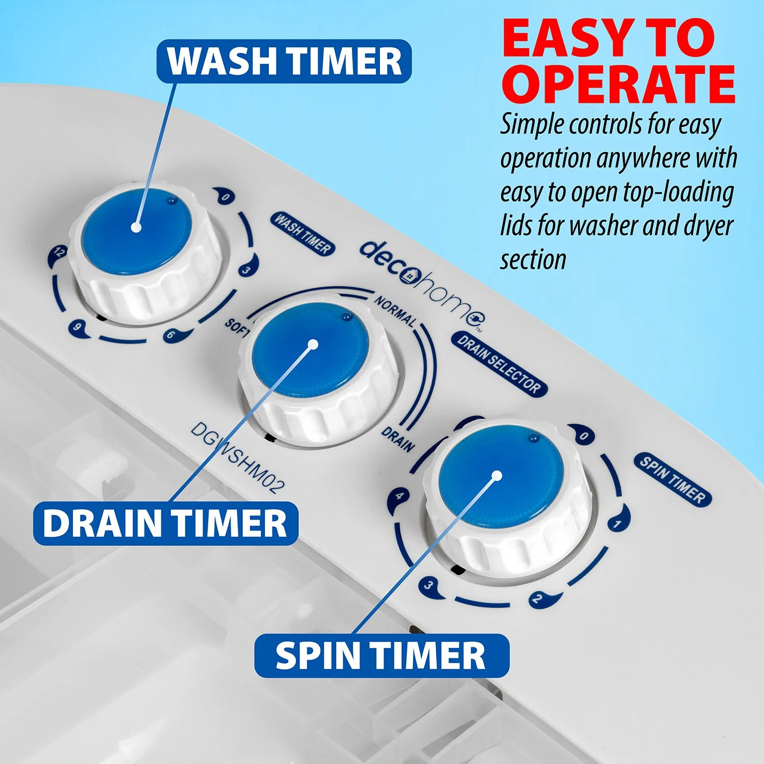Deco Gear Compact Twin Tub Washing Machine, Agitation Wash and Spin Dry, Portable Design - Image 7