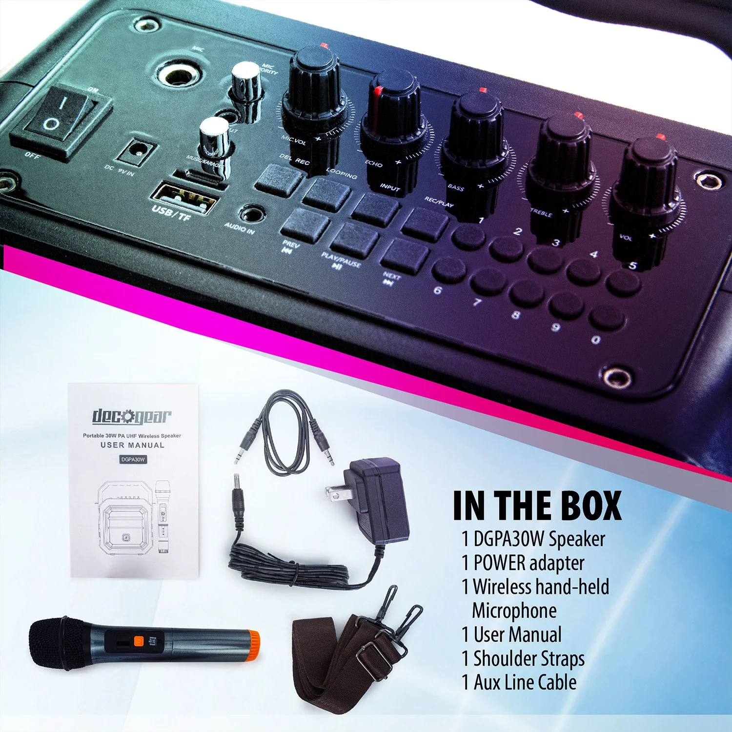 Deco Gear Portable PA Speaker with Wireless Microphone - 30W Power and 4000 mAh Battery - Image 6