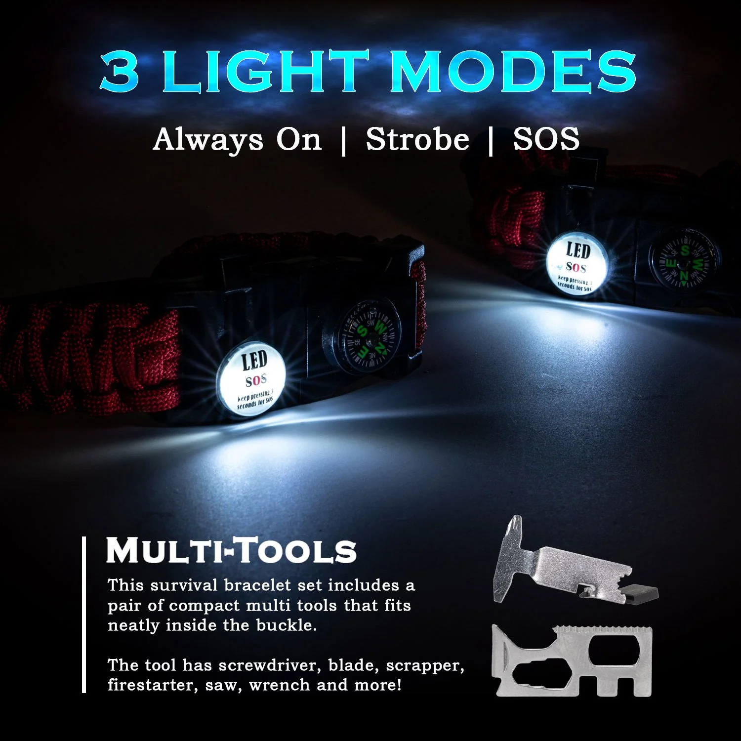 Deco Gear Tactical Gift Set - Pen, Flashlight, Emergency Survival Bracelets, Dome Light - Image 19