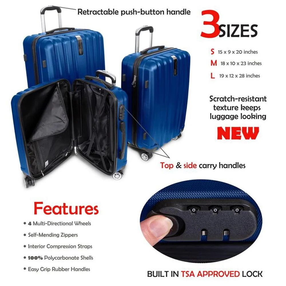 Deco Gear Travel Elite Series 3Pc Spinner Luggage Set (20",24",28") w/ 10Pc Accessory Kit - Image 9