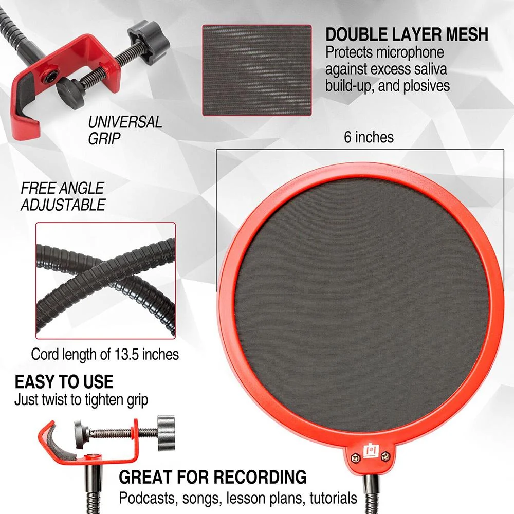 Deco Gear Universal Pop Filter Microphone Wind Screen w/ Mic Stand Clip Open Box - Image 6