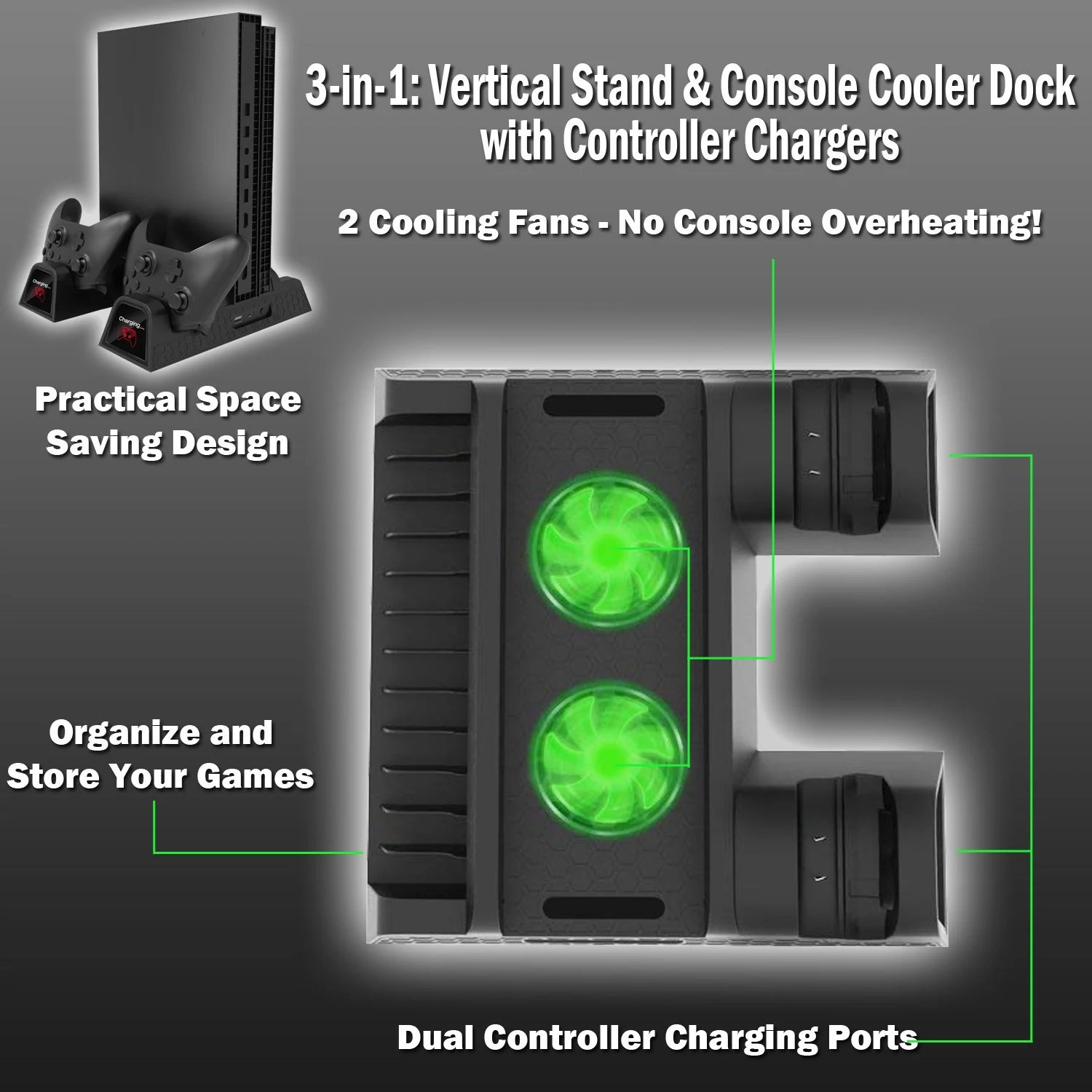 Deco Gear Xbox 3-in-1 Vertical Stand Cooling Fan with Dual Controller Charging Station - Image 5