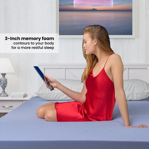 Deco Home 3-Inch Queen Memory Foam Mattress Topper with Infused Lavender Scent, Ventilated - Image 3