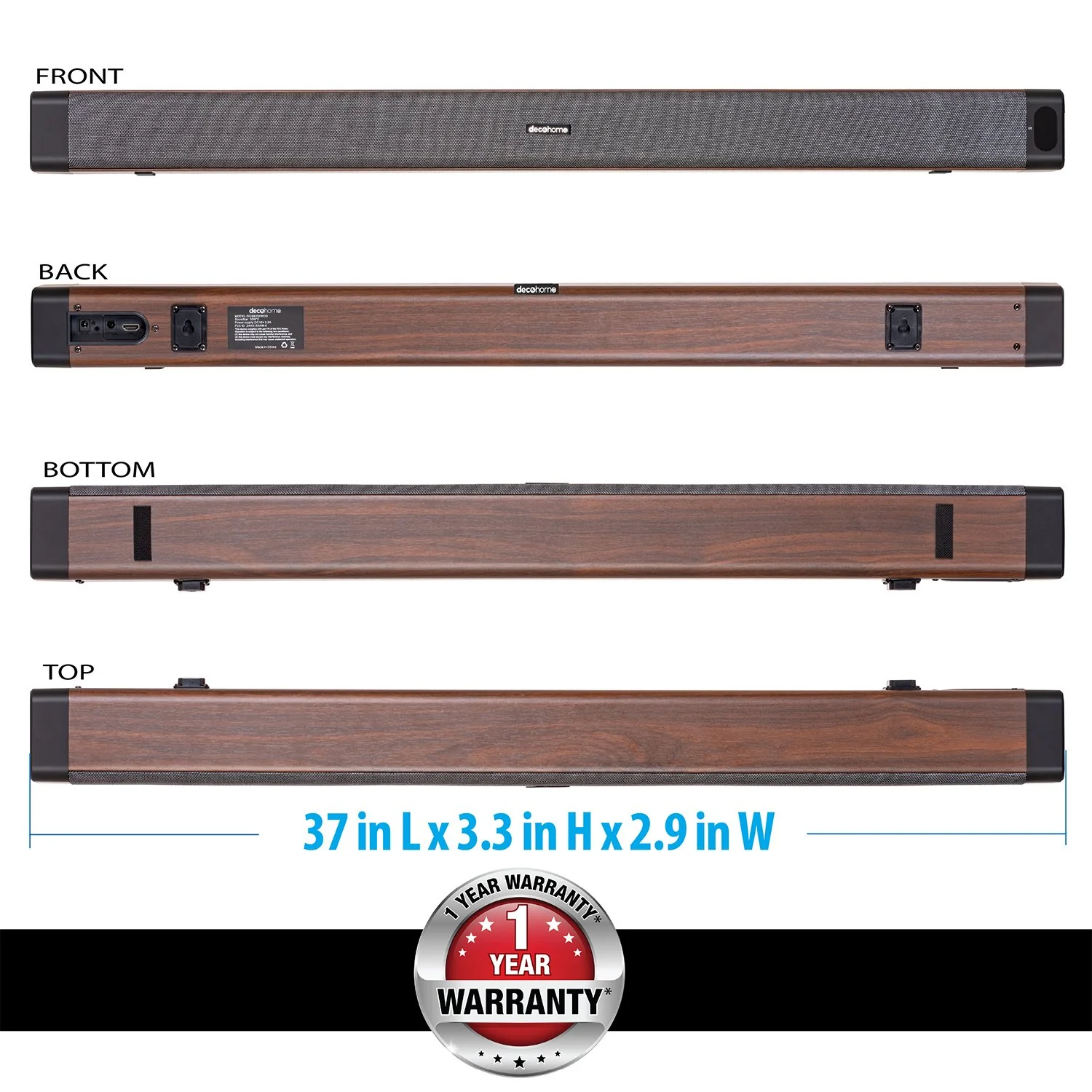 Deco Gear 60W 2.0 Channel Soundbar with Built-in Dual Subwoofers and Four 2.5" Drivers - Image 10