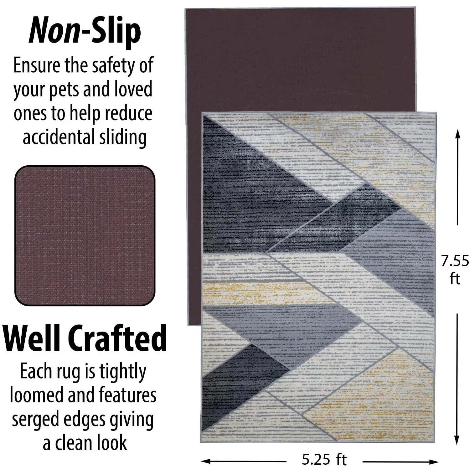 Deco Home Black/Tan Modern Indoor Area Rug with Non-Slip Backing, 5.25' x 7.5' - Image 11
