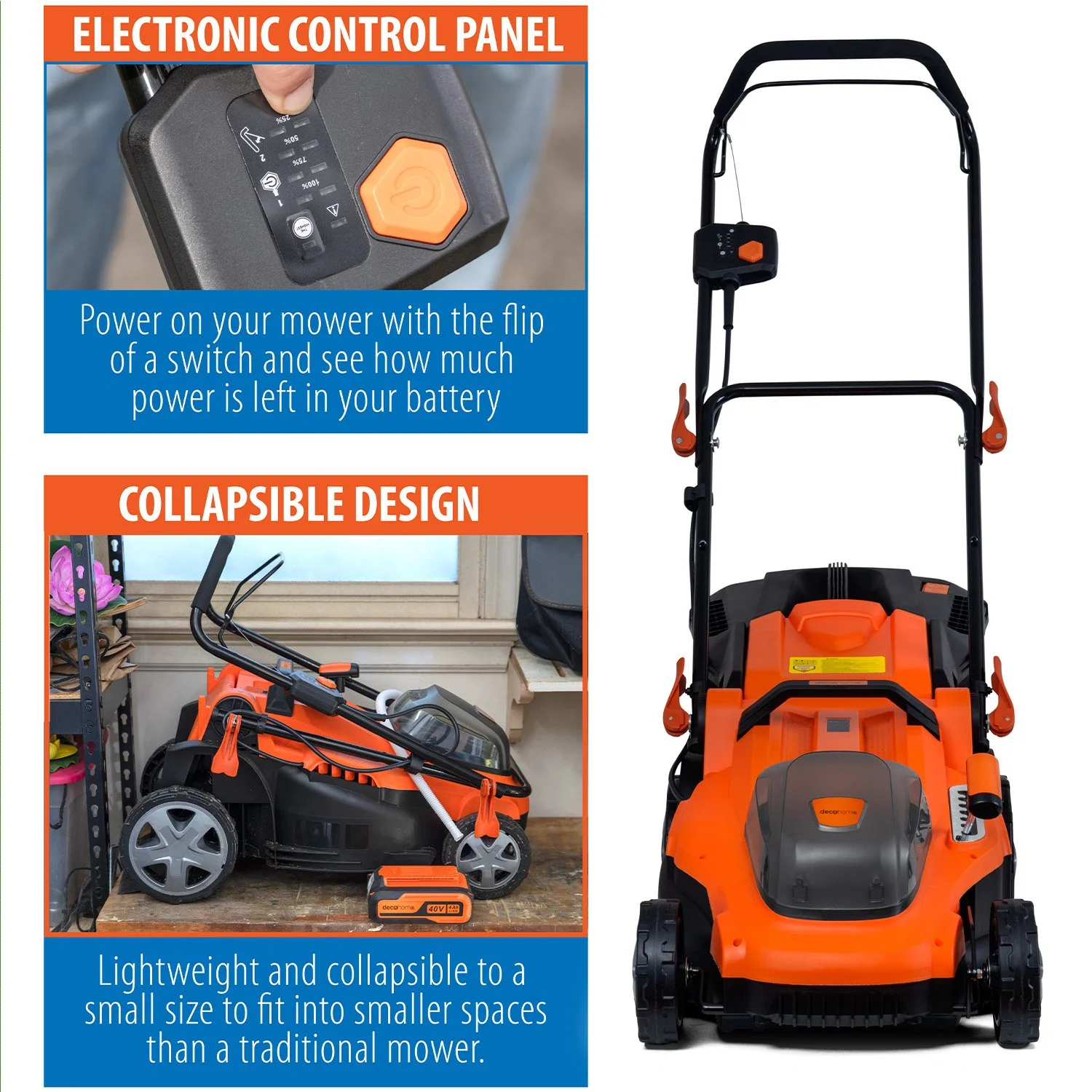 Deco Home Cordless Rechargeable Lawn Care Bundle, 40V 16" Lawn Mower and 20V Leaf Blower - Image 6