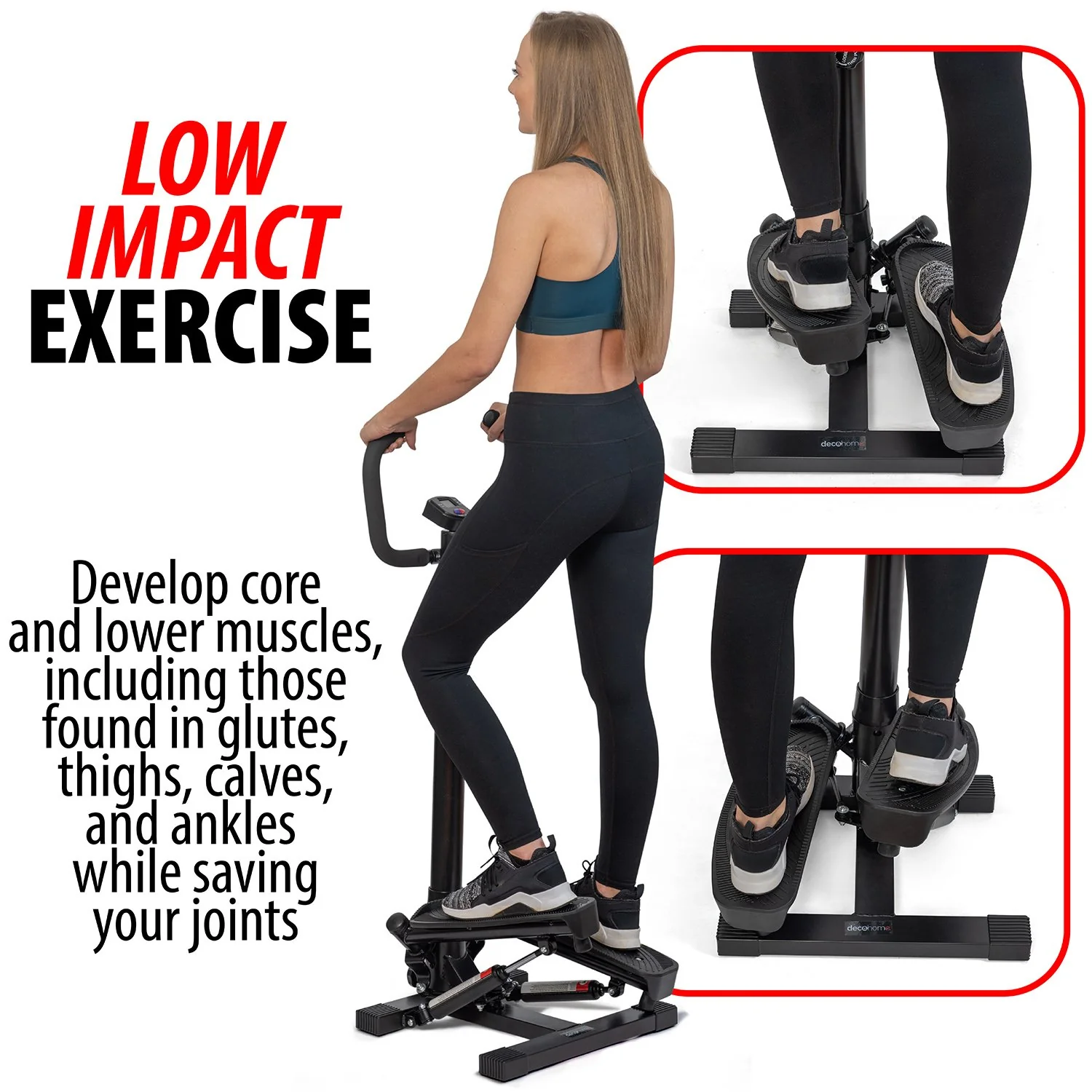 Deco Home Exercise Step Machine w/ Stability Handle Bars, Non-Slip Pedals, and LCD Display - Image 10