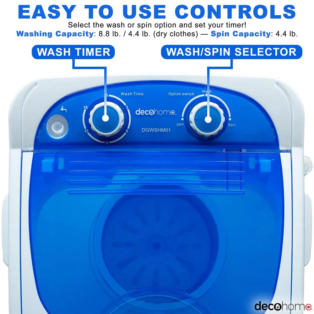 Deco Home 250W Portable Washing Machine with 8.8 lb Capacity - WSHM01 - Open Box - Image 3