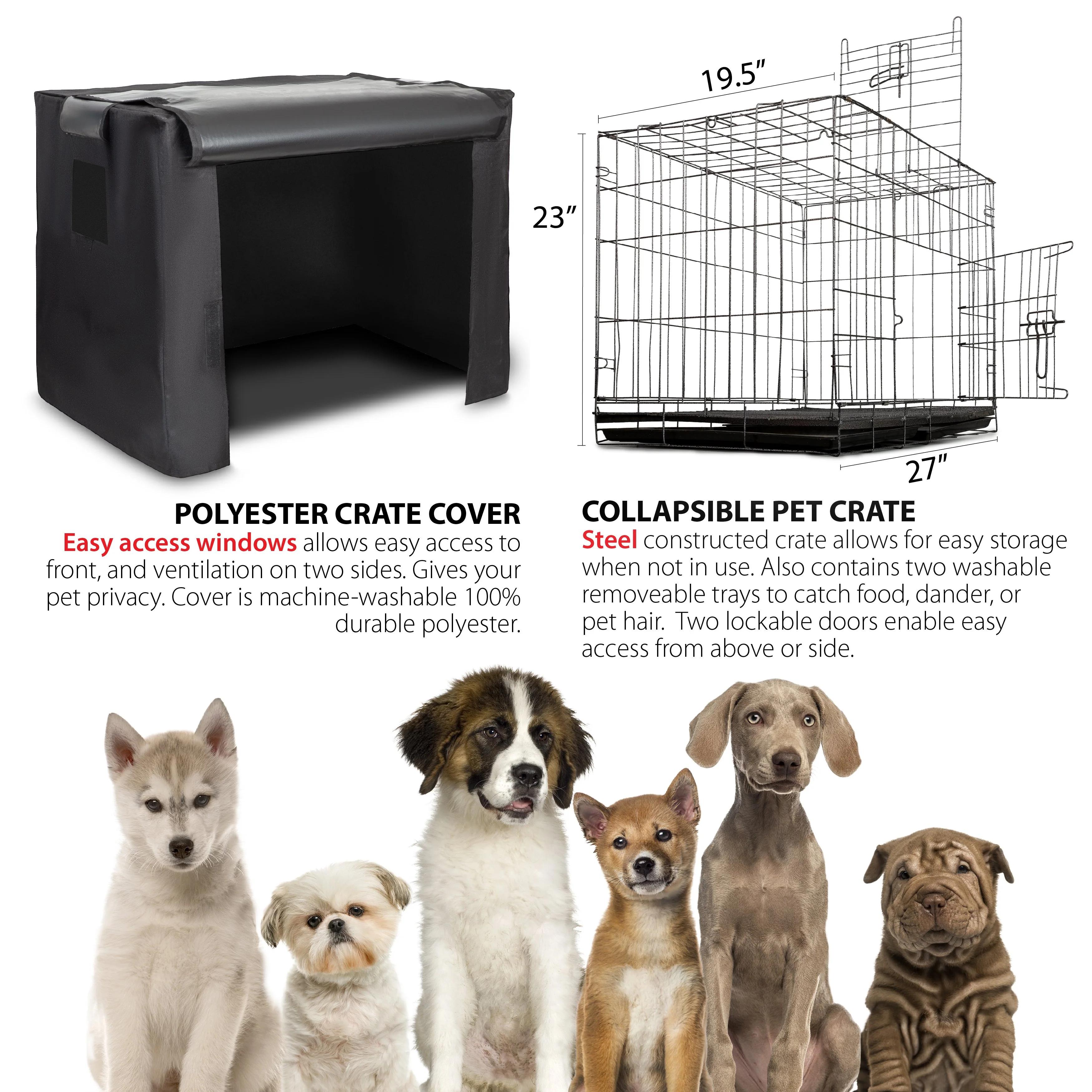 Deco Pet Parent Kennel Set w/ Folding Dog Cat Crate + Indoor/Outdoor Cover & Quilted Bed - Image 9