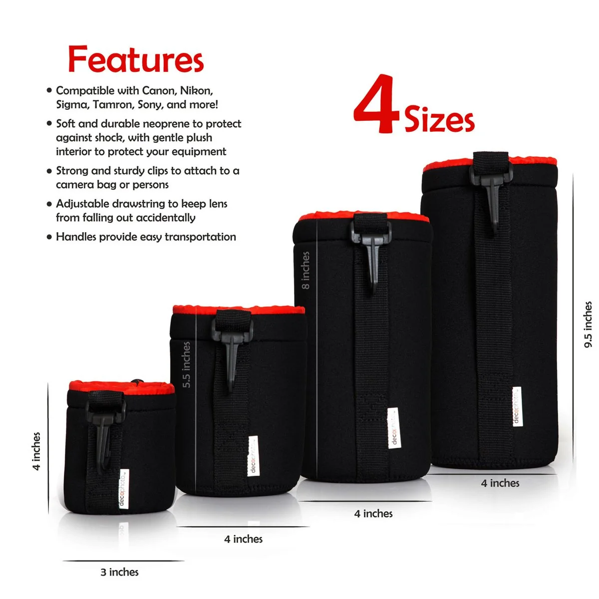 Deco Photo Large Neoprene Lens Bag Protective Sleeve Water & Scratch Resistant Pouch Case - Image 5