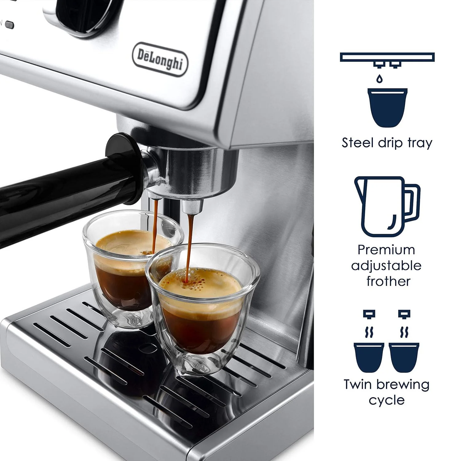 Delonghi Bar Pump Espresso and Cappuccino Machine, 15", Stainless Steel, Refurbished - Image 3