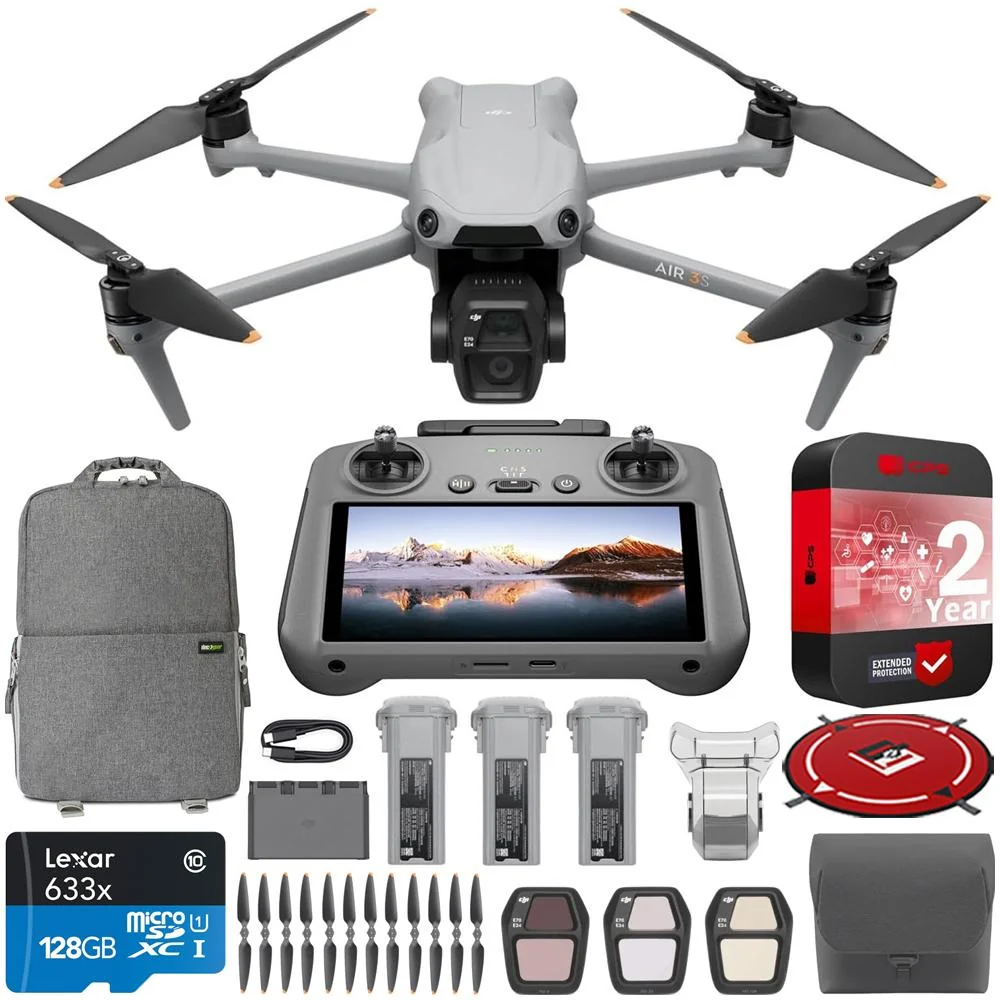 DJI Air 3S Drone Fly More Combo w/ RC 2 Remote + Ext. Warranty & Accessory Bundle