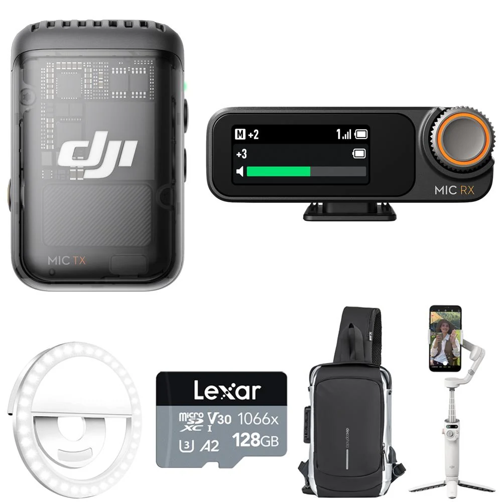 DJI Mic 2 (1 TX + 1 RX) All in One Wireless Microphone w/ DJI Osmo Mobile 6 Bundle