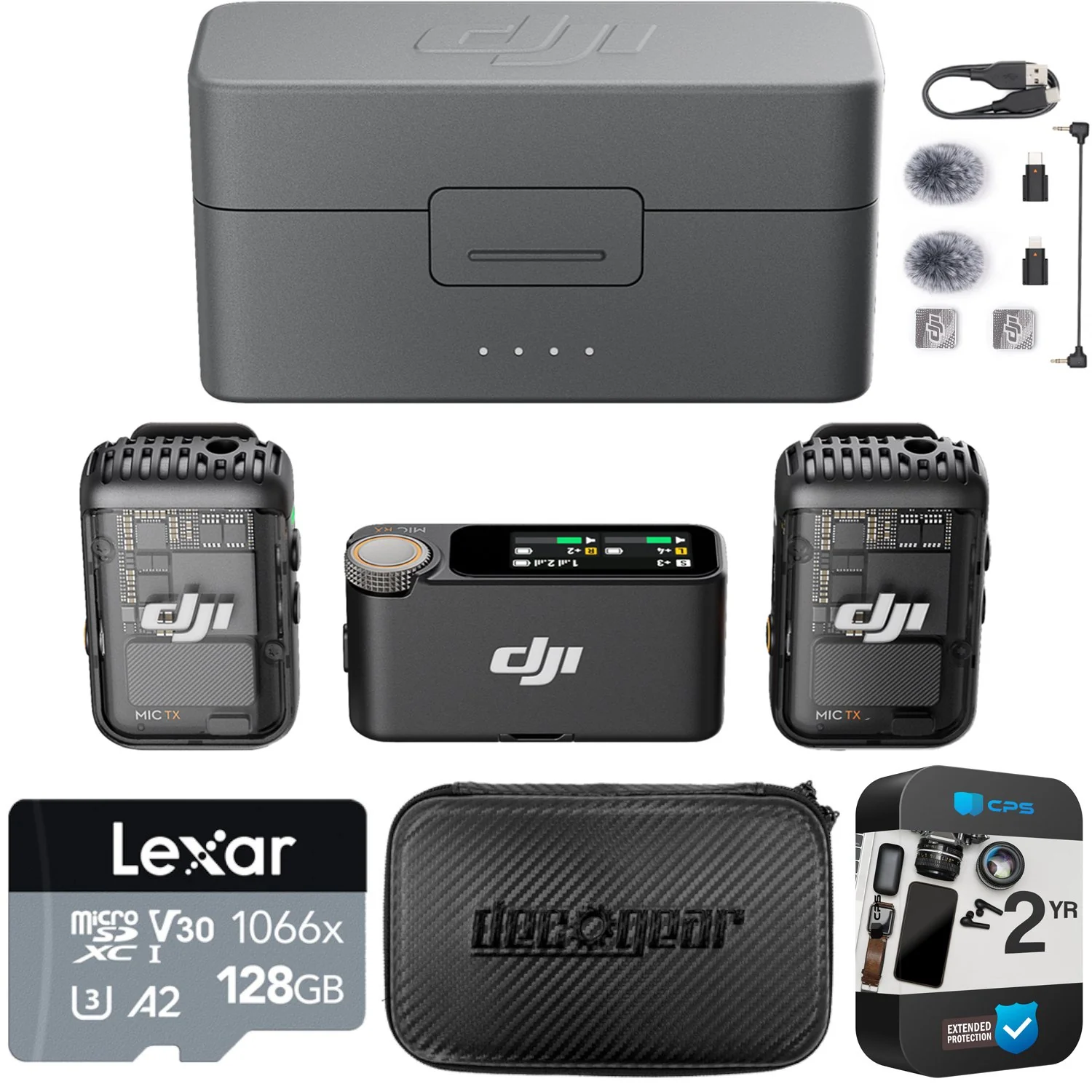 DJI Mic 2 (2 TX + 1 RX + Charging Case) All-in-one Wireless Microphone Bundle