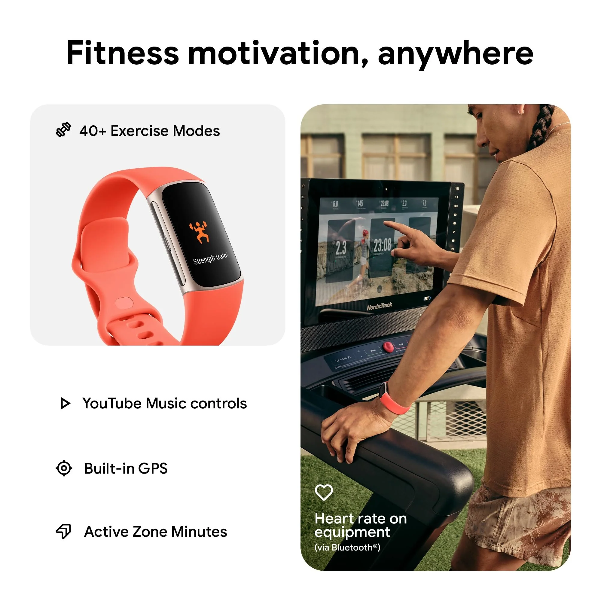 Fitbit Charge 6 Advanced Fitness & Health Tracker, Coral / Champagne Gold Aluminum - Image 4