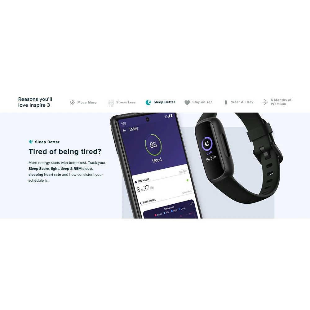 Fitbit Inspire 3 Health and Fitness Tracker, Midnight Zen / Black w/ Fitness Bundle - Image 10