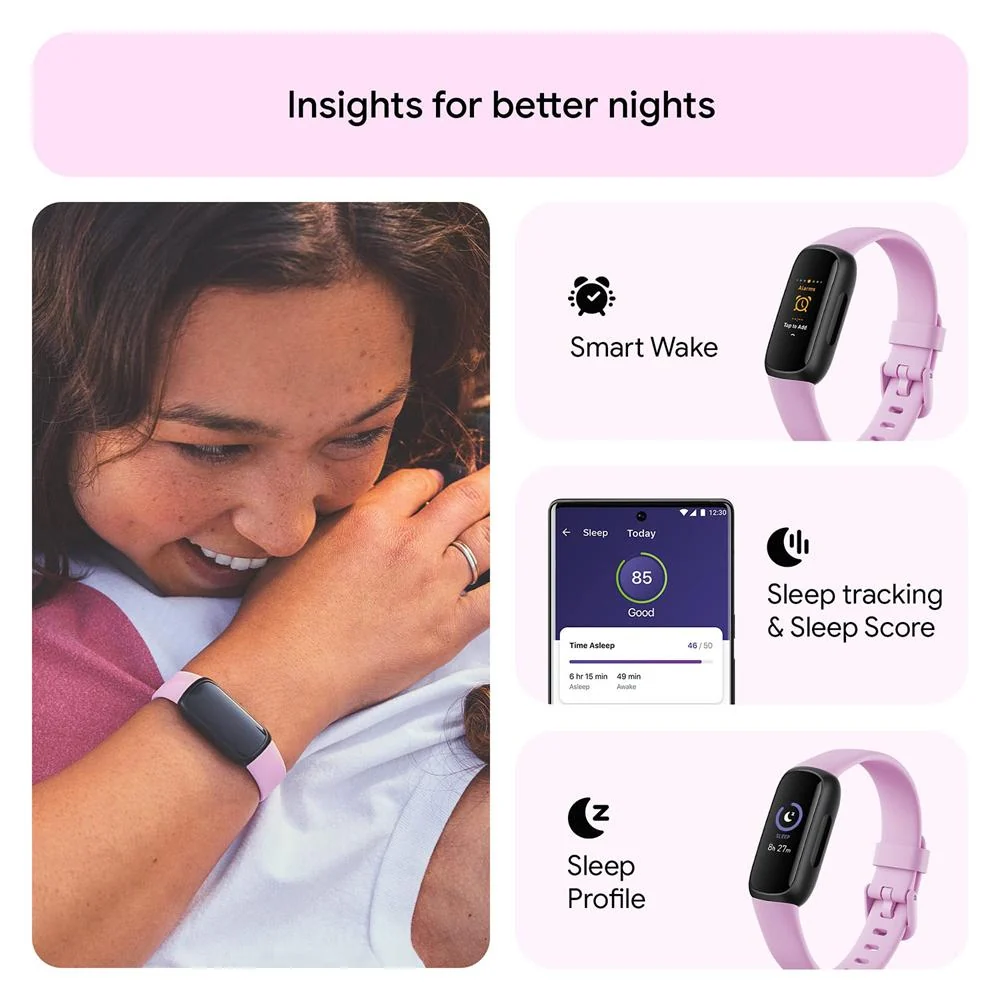Fitbit Inspire 3 Health & Fitness Tracker, Lilac Bliss/Black w/ 2 YR Warranty Bundle - Image 5
