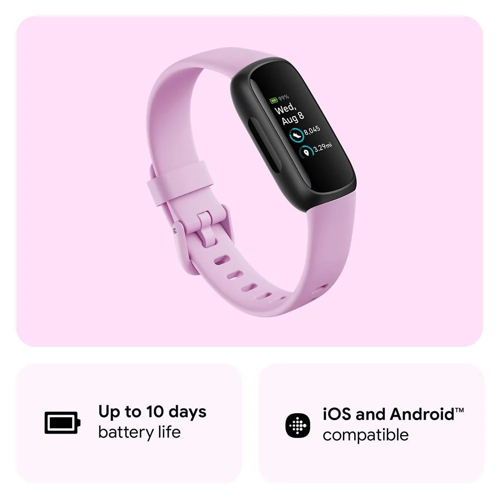 Fitbit Inspire 3 Health & Fitness Tracker, Lilac Bliss/Black w/ 2 YR Warranty Bundle - Image 7