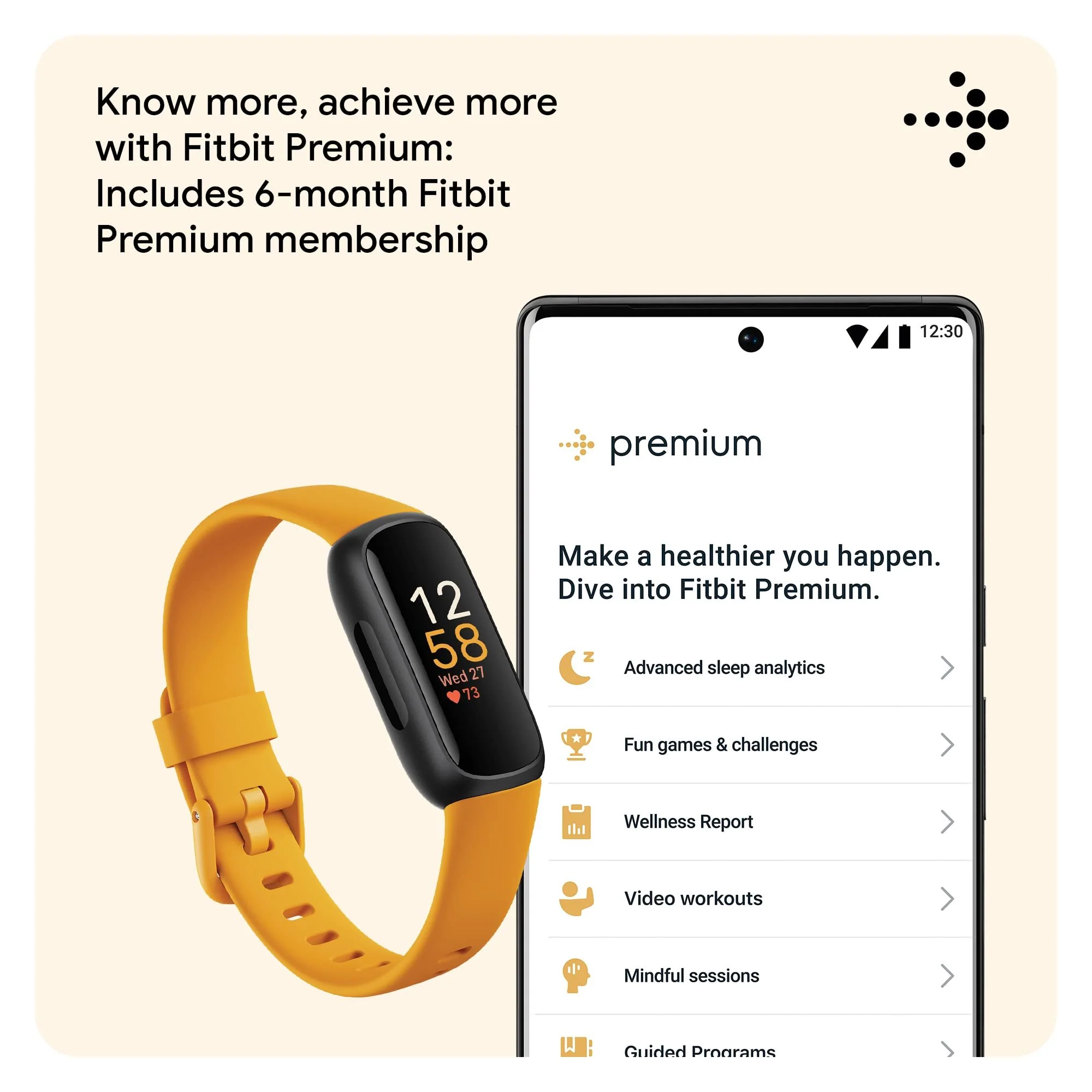 Fitbit Inspire 3 Health & Fitness Tracker, Morning Glow / Black - Image 8