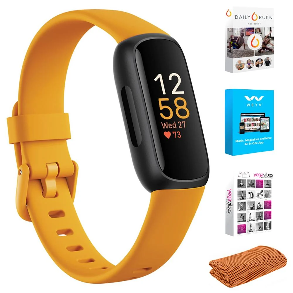 Fitbit Inspire 3 Health & Fitness Tracker, Morning Glow/Black w/ Fitness Bundle - Image 2