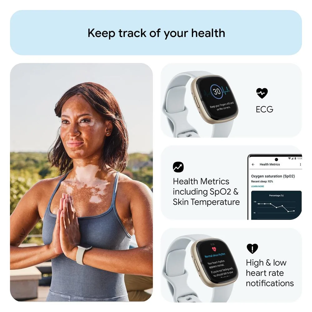 Fitbit Sense 2 Advanced Health & Fitness Smartwatch, Blue Mist w/ 2 YR Warranty Bundle - Image 5