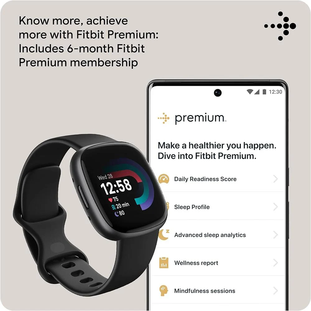 Fitbit Versa 4 Fitness Smartwatch, Black/Graphite w/ 2 YR Warranty Bundle - Image 7