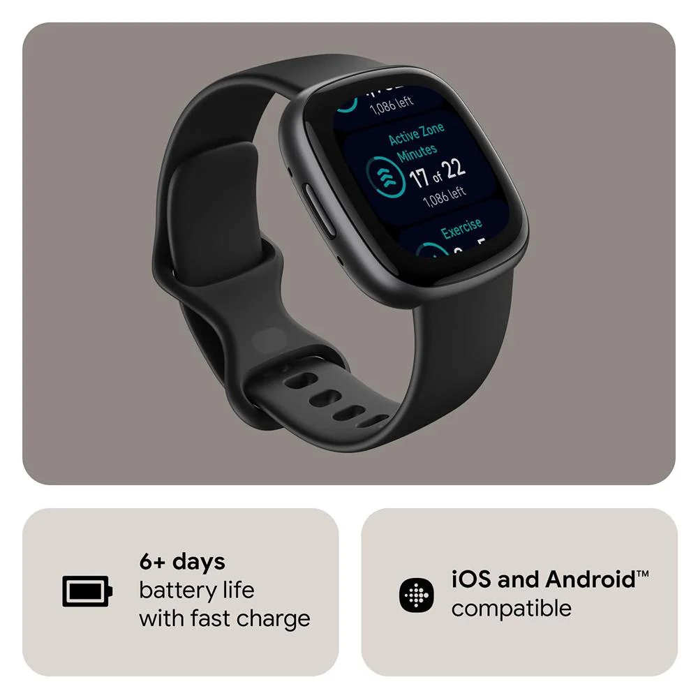 Fitbit Versa 4 Fitness Smartwatch w GPS, Black/Graphite + 2 YR Warranty Bundle - Image 7