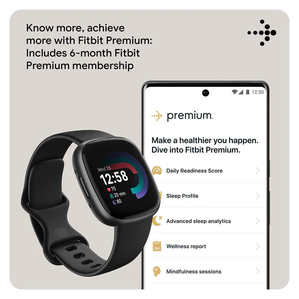 Fitbit Versa 4 Fitness Smartwatch w GPS, Black/Graphite + Fitness Bundle - Image 6