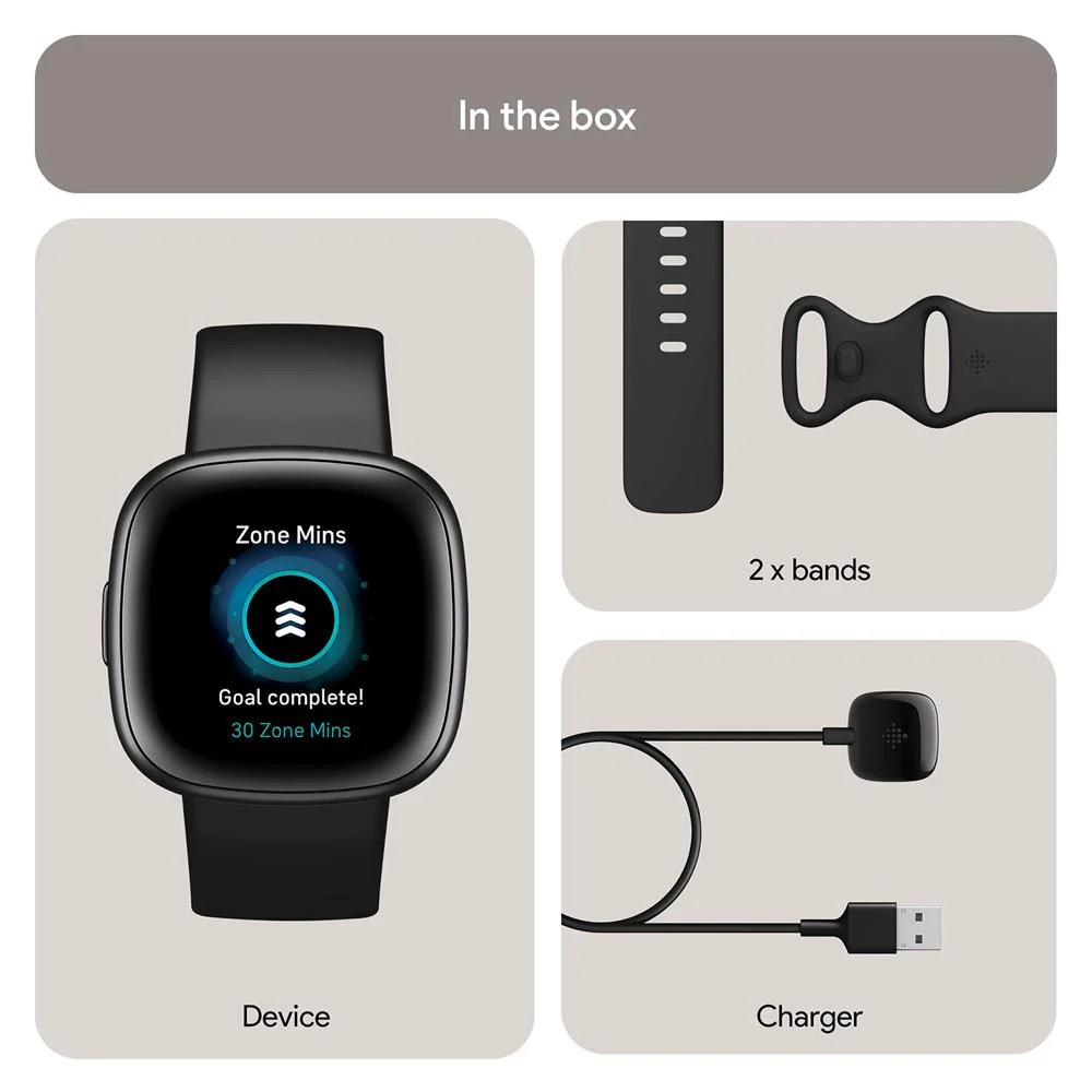 Fitbit Versa 4 Fitness Smartwatch w GPS, Black/Graphite + Fitness Bundle - Image 8