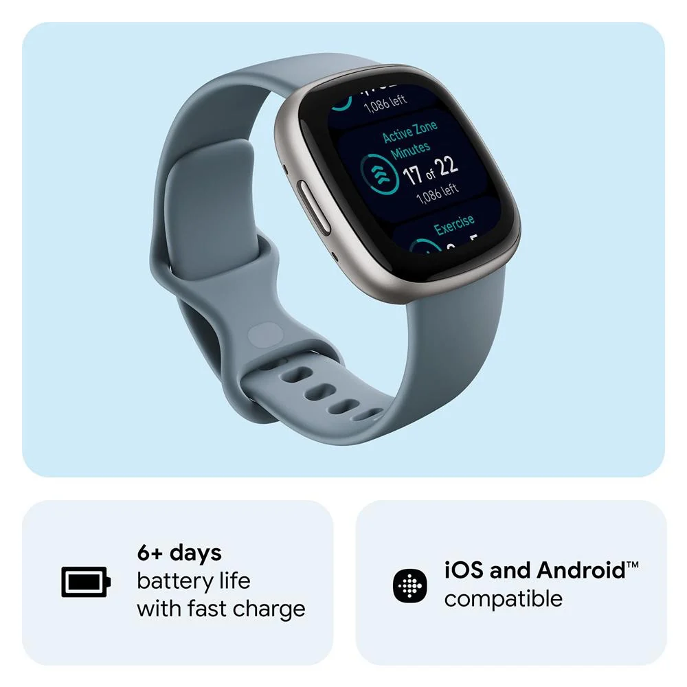 Fitbit Versa 4 Fitness Smartwatch w/GPS, Waterfall Blue/Platinum  +2 YR Warranty Bundle - Image 7