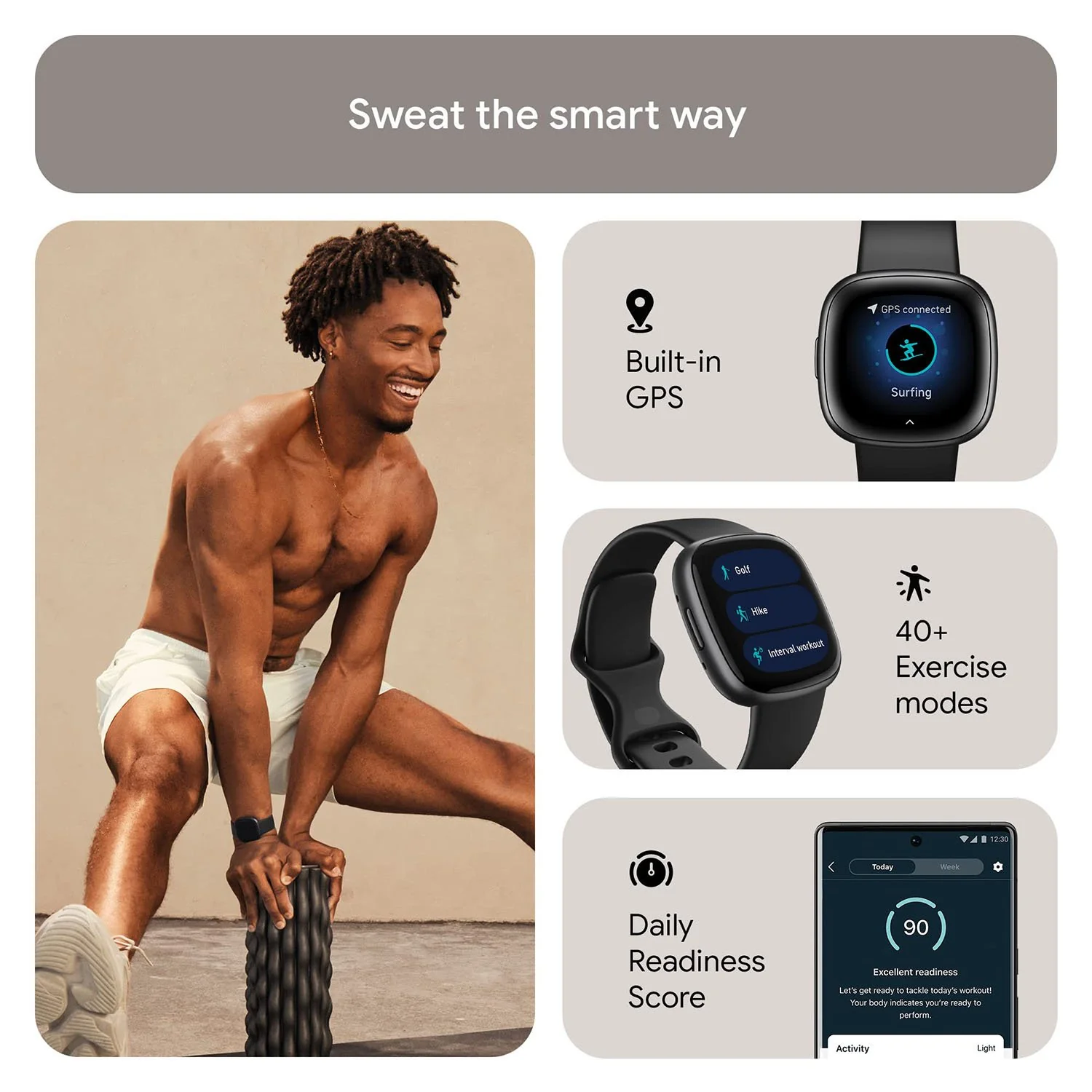 Fitbit Versa 4 Fitness Smartwatch with GPS, 24/7 Heart Rate - Black/Graphite - Image 2