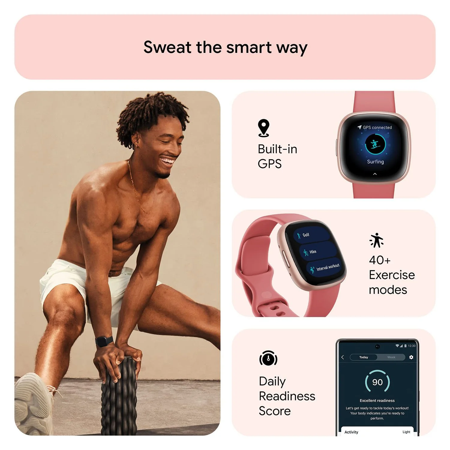 Fitbit Versa 4 Fitness Smartwatch with GPS, 24/7 Heart Rate - Pink Sand/Copper Rose - Image 2