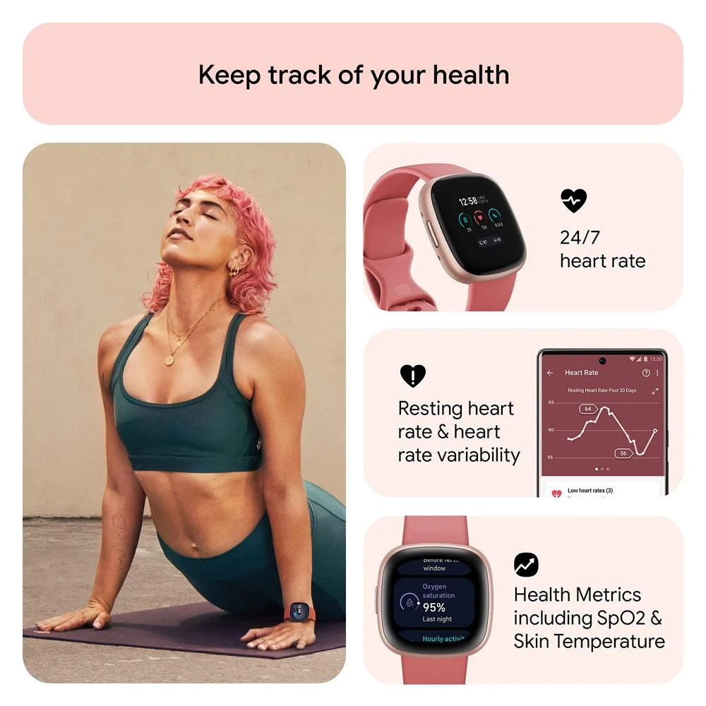 Fitbit Versa 4 Fitness Smartwatch with GPS, 24/7 Heart Rate w/ 2 YR Warranty Bundle - Image 5