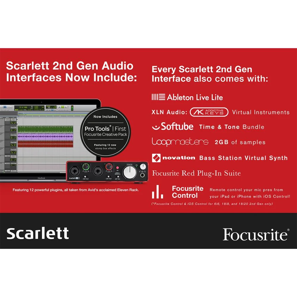 Focusrite Scarlett 2i2 Studio Pack & Record Bundle 2nd Gen w/ Deco Gear Accessories Kit - Image 8