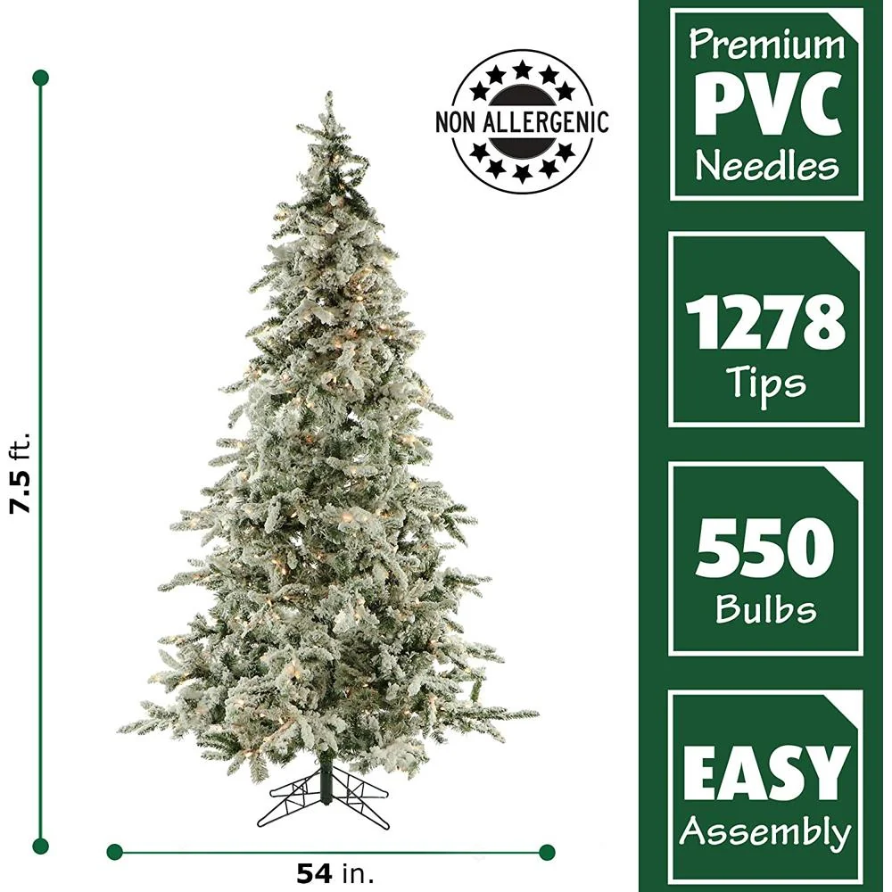 Fraser Hill Farm 7.5 Ft. Flocked Mountain Pine w/ Smart String Lighting Open Box - Image 3