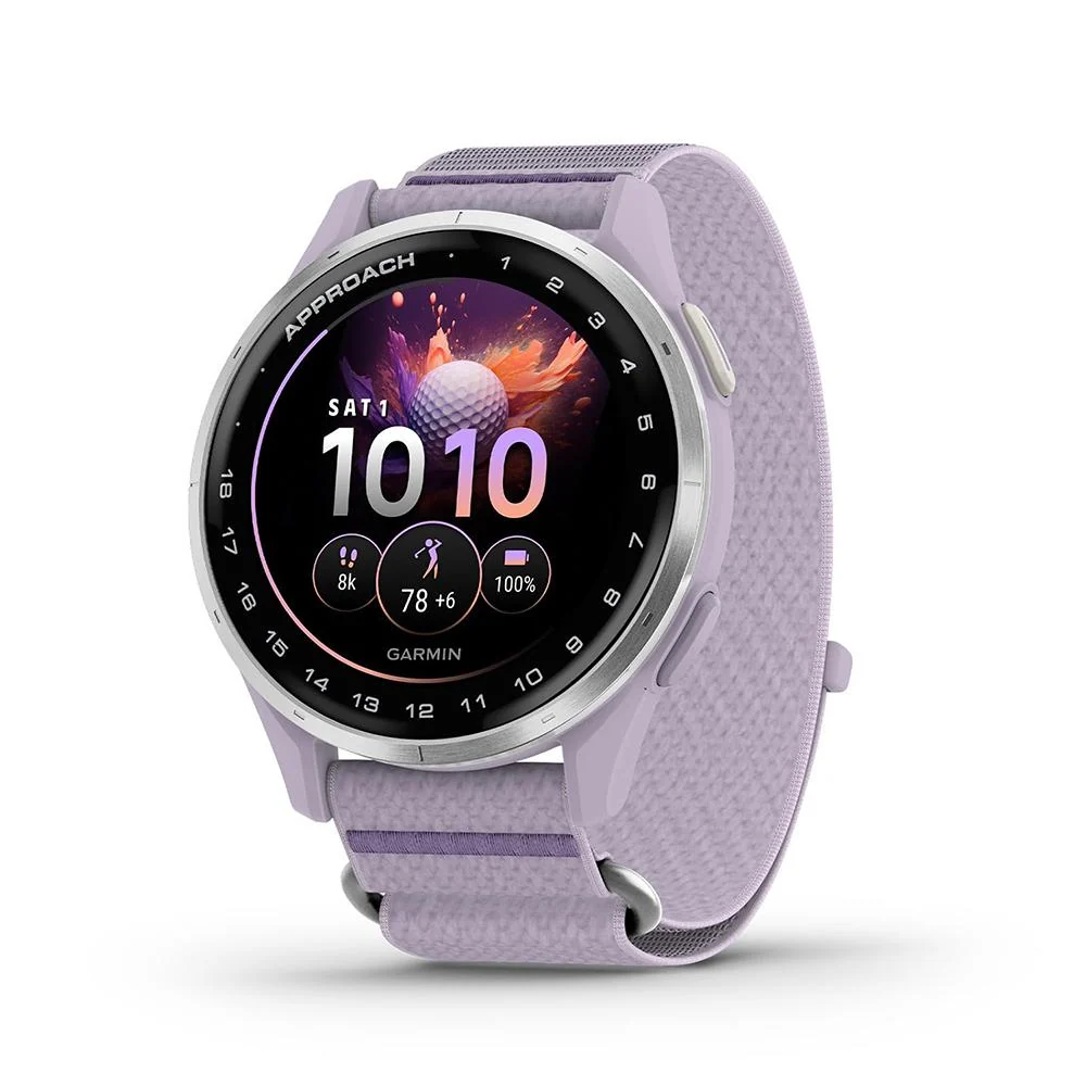 Garmin Approach J1 Silver Aluminum Bezel w/ Lilac Fabric Band +26 Month Protection - Image 2