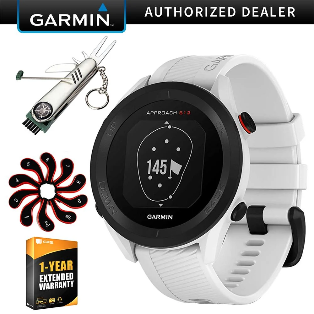 Garmin Approach S12 GPS Golf Watch, 42k+ Preloaded Courses (White) + Warranty Bundle
