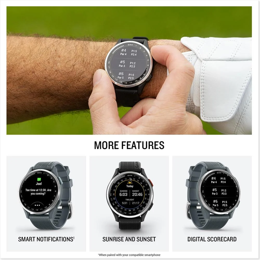 Garmin Approach S44 GPS Golf Smartwatch Silver Aluminum Bezel + 20mm Band Bundle - Image 5