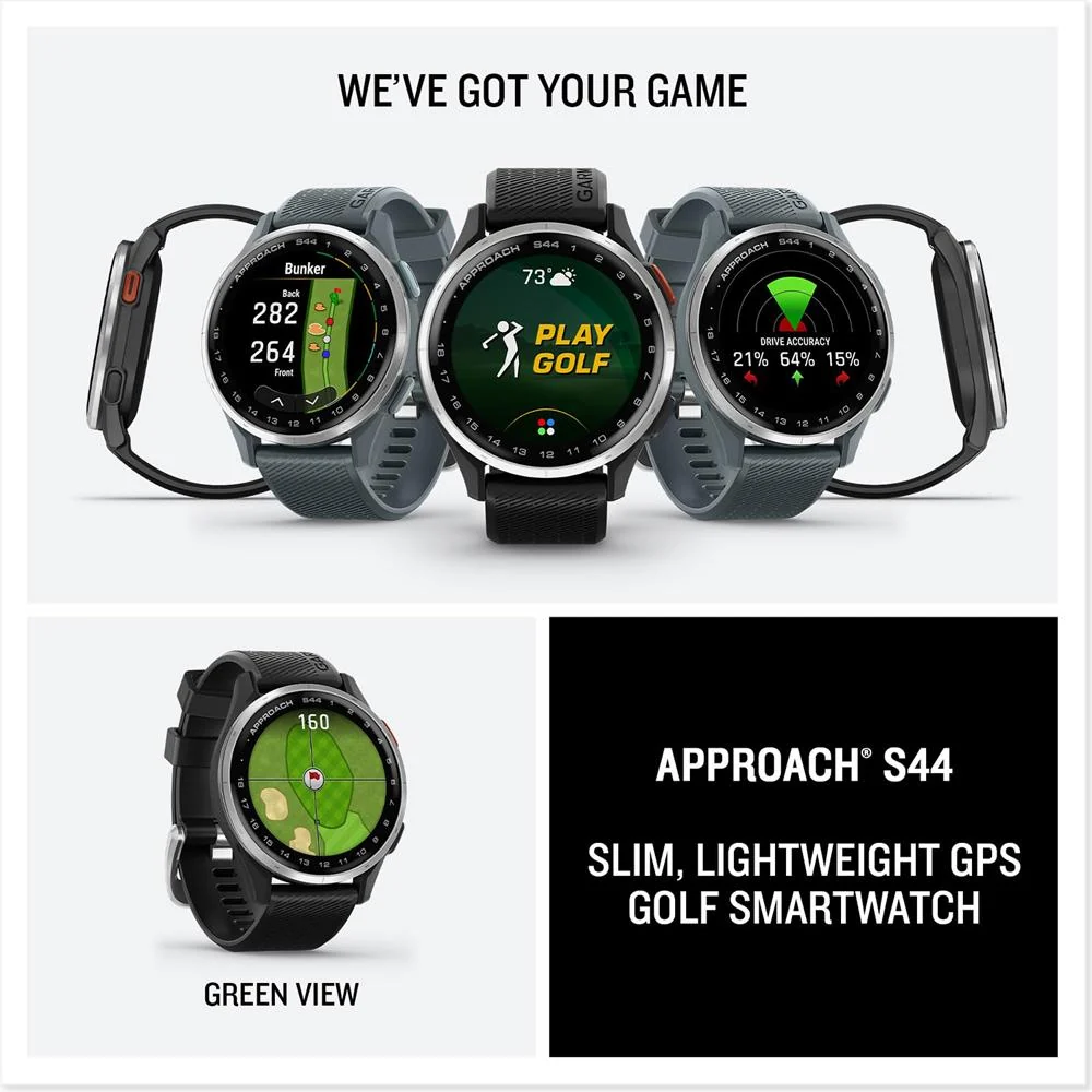 Garmin Approach S44 GPS Golf Smartwatch Silver Aluminum Bezel + 20mm Band Bundle - Image 8