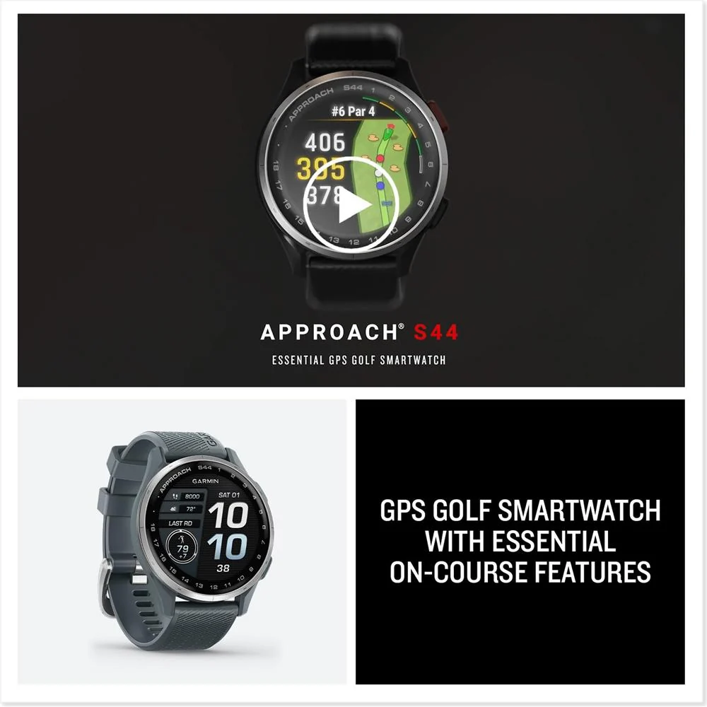 Garmin Approach S44 GPS Golf Smartwatch Silver Aluminum Bezel + 20mm Band Bundle - Image 9