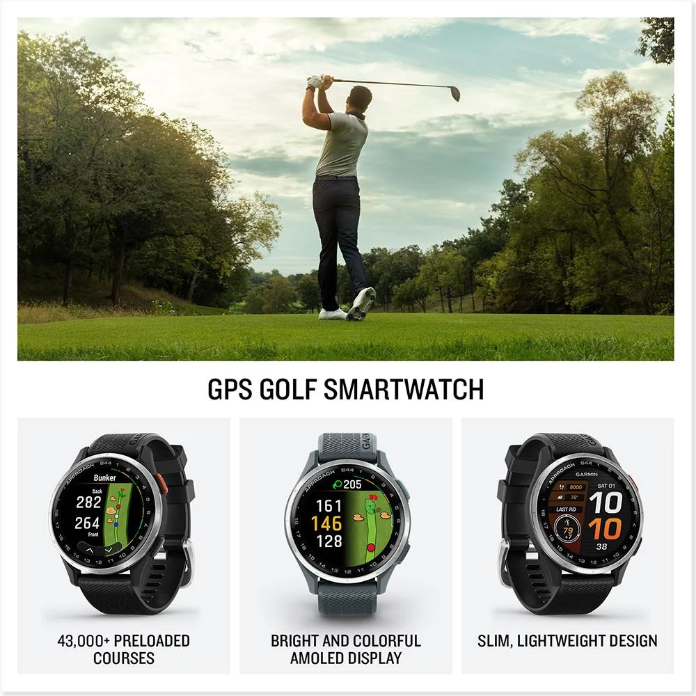 Garmin Approach S44 GPS Golf Smartwatch, Silver Aluminum Bezel w/ Accessories Bundle - Image 3