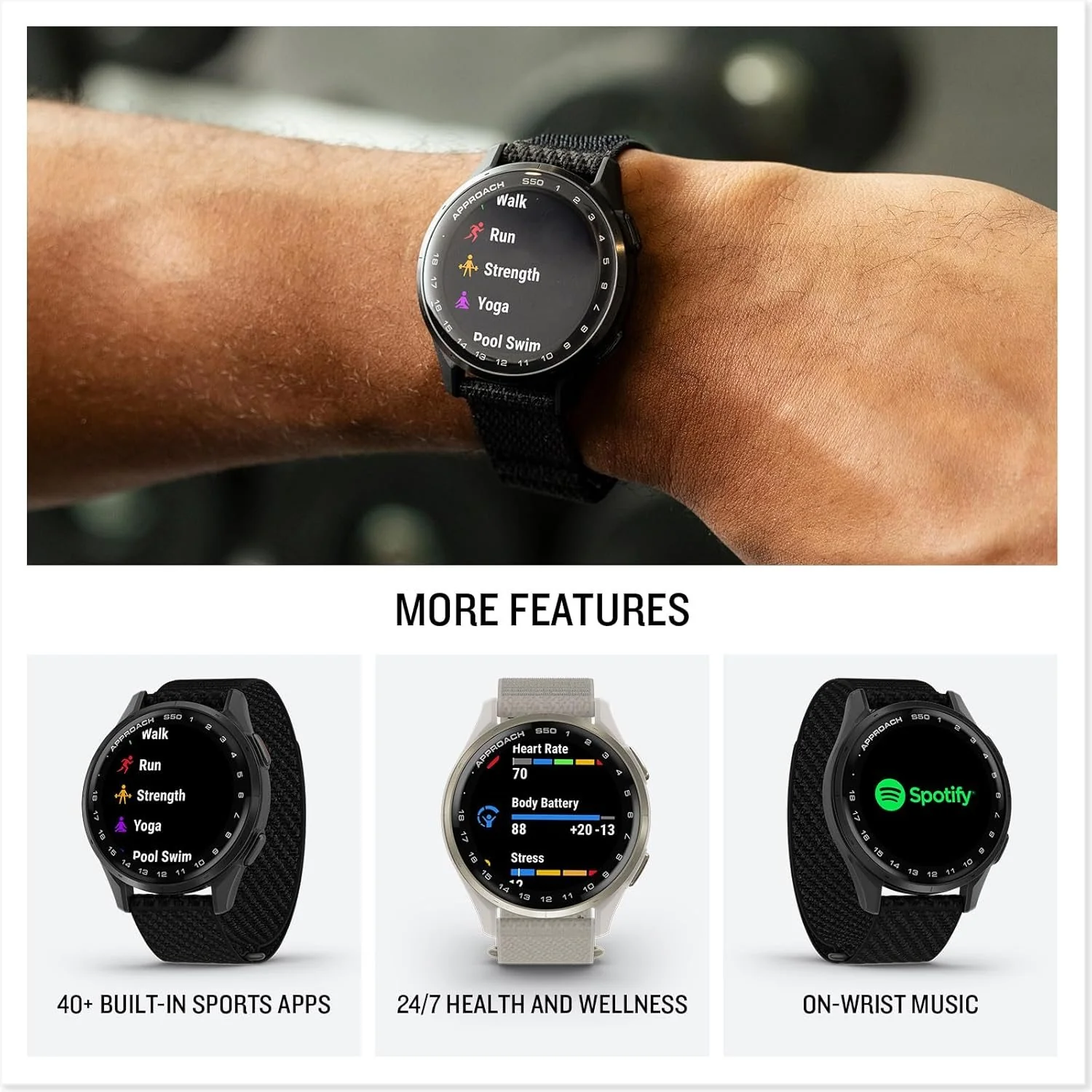 Garmin Approach S50, Advanced Golf GPS Smartwatch, AMOLED Display, On-Course Features - Image 4