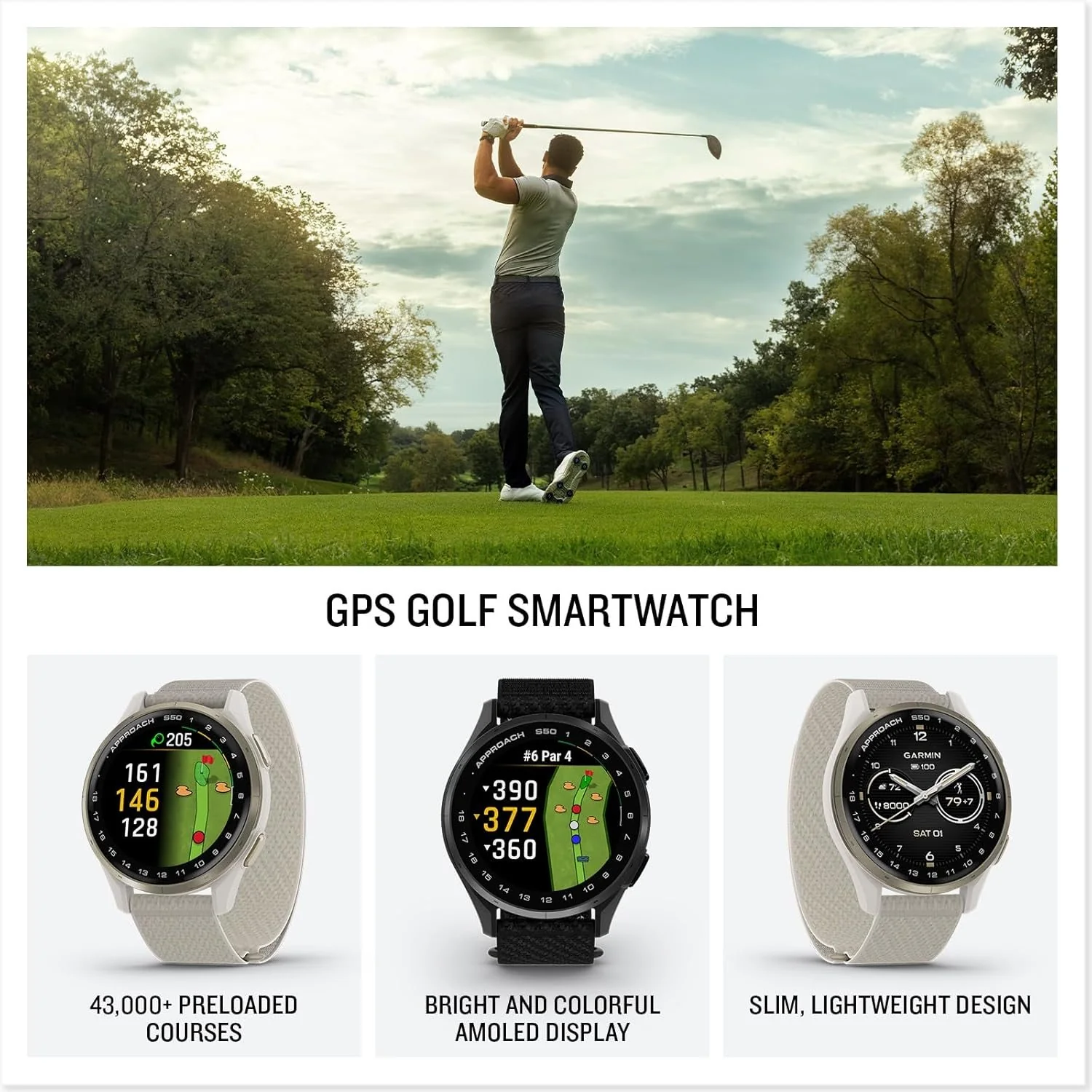 Garmin Approach S50, Advanced Golf GPS Smartwatch, AMOLED Display, On-Course Features - Image 2