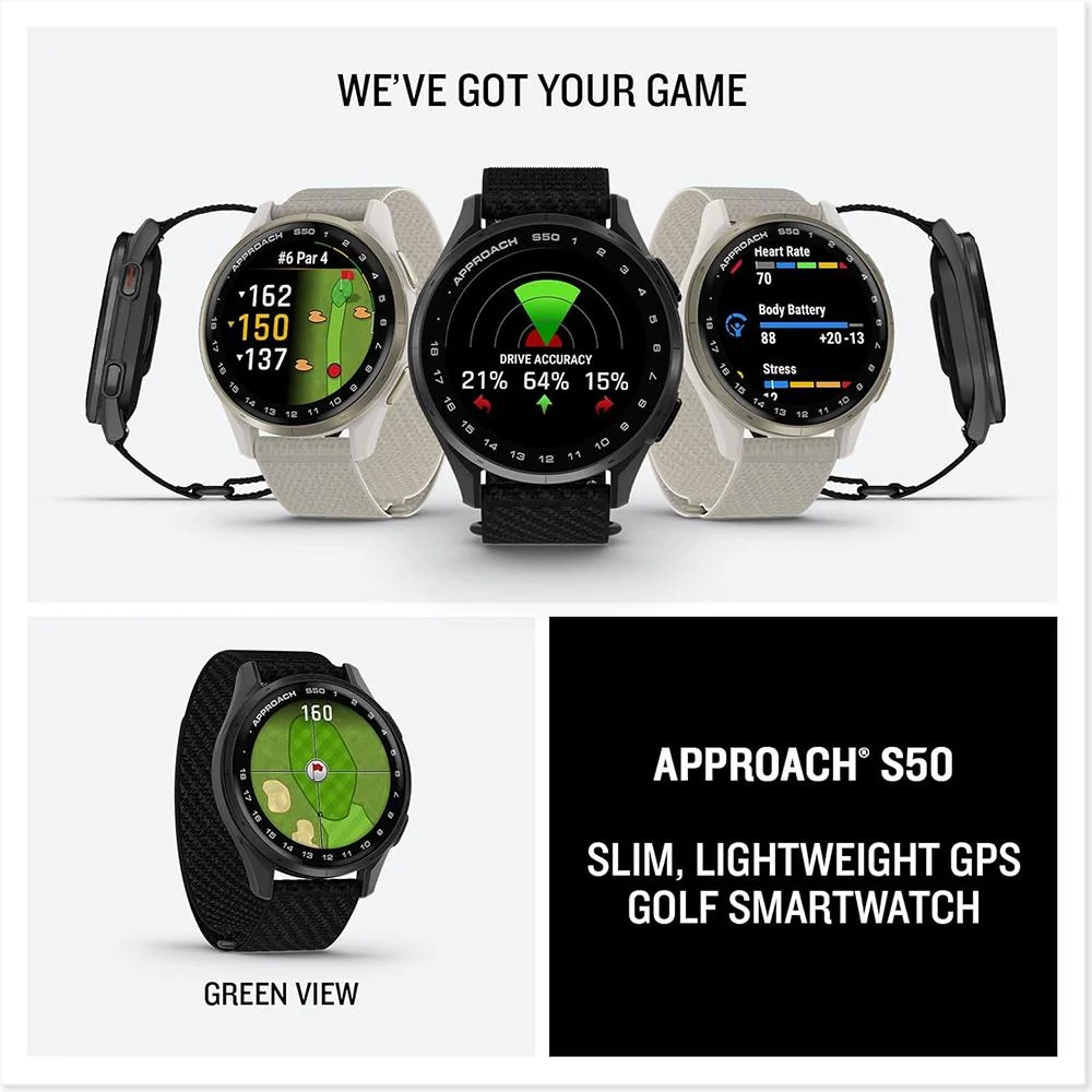 Garmin Approach S50 Advanced Golf GPS Smartwatch with Nylon Elastic Bands Bundle - Image 8