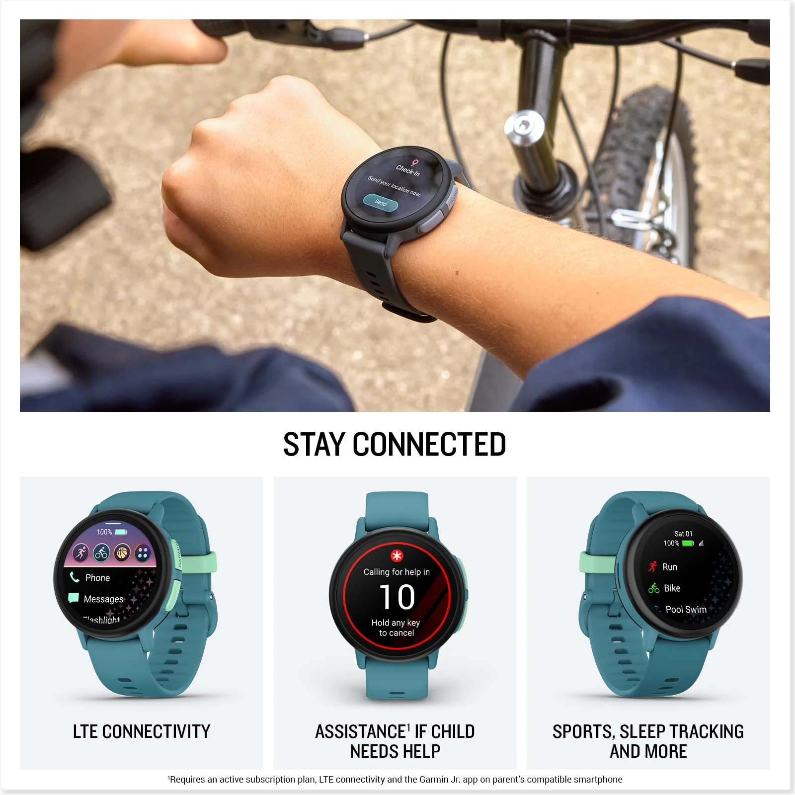 Garmin Bounce 2 Kids Smartwatch with Calling, Turquoise - Image 4