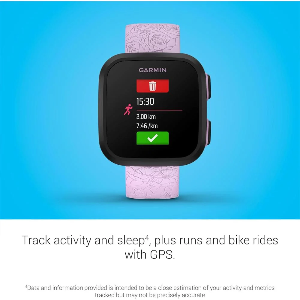 Garmin Bounce Kid Smartwatch, Lilac Floral w/ Sling Backpack + 2 Yr Warranty Bundle - Image 8