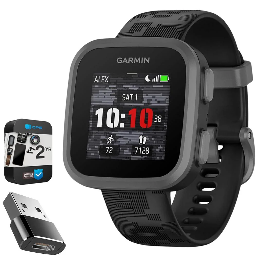 Garmin Bounce Kids Smartwatch, Black Camo w/ Converter Adapter + 2 Yr Warranty Bundle - Image 2