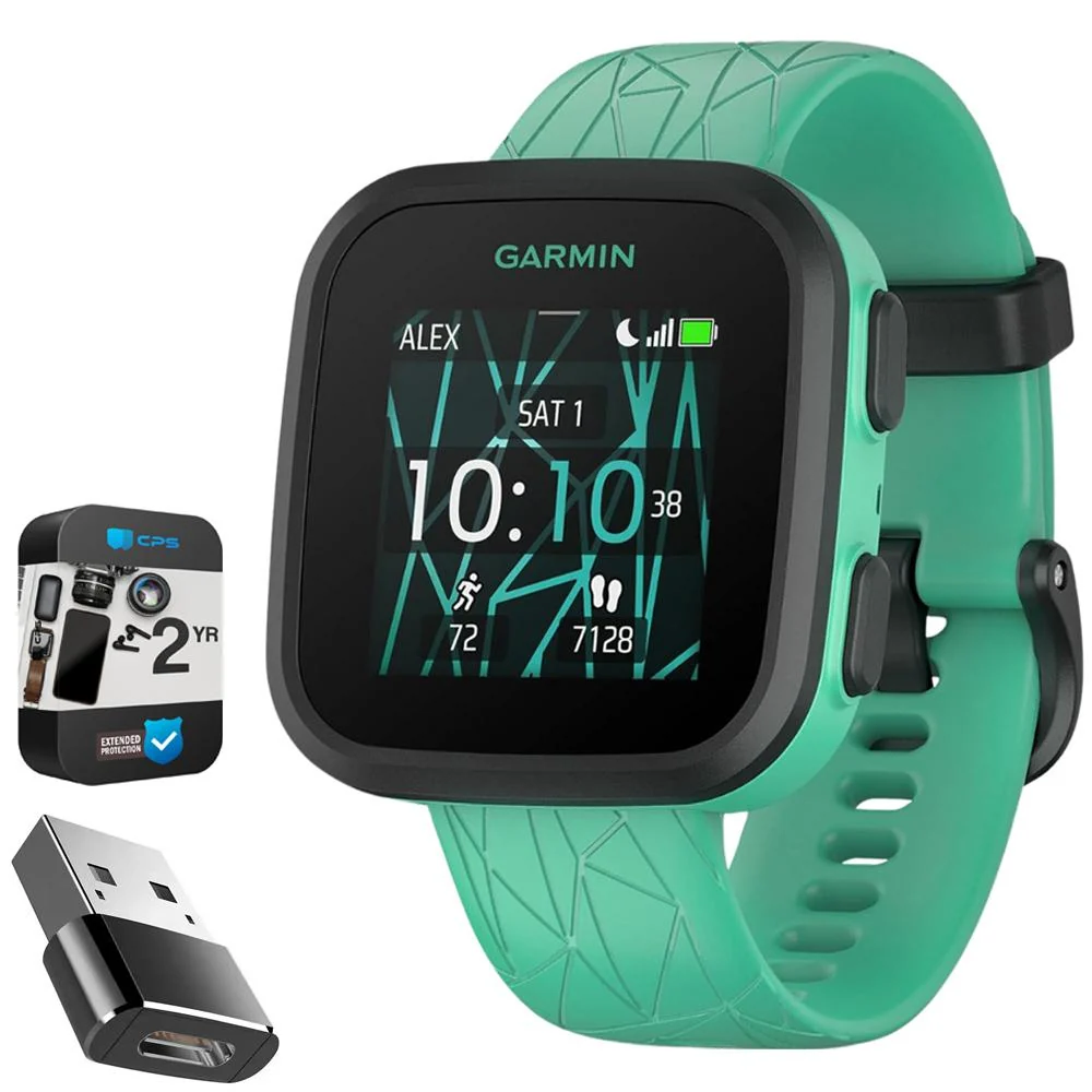 Garmin Bounce Kids Smartwatch, Green Burst w/ Converter Adapter + 2 Yr Warranty Bundle - Image 2
