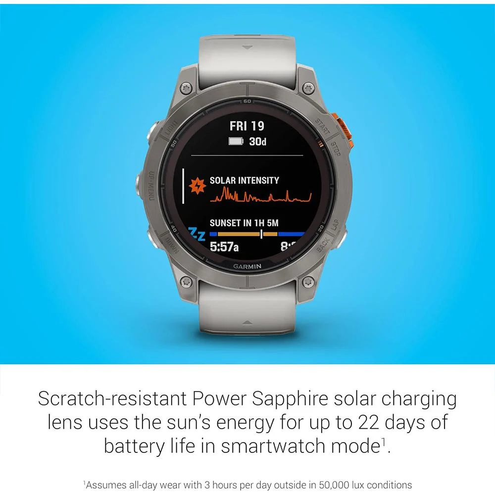 Garmin Fenix 7 Pro Solar, Titanium, Fog Gray/Orange with Charging Dock Bundle - Image 9